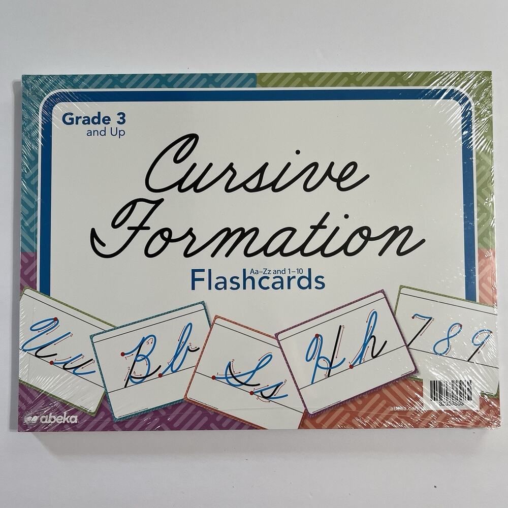 Abeka Grades 3 and Up Cursive Formation Flashcards Large A to Z and 1 to 10